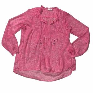 Roxy Pink Sheer Boho Animal Print Long Sleeve Top sz M